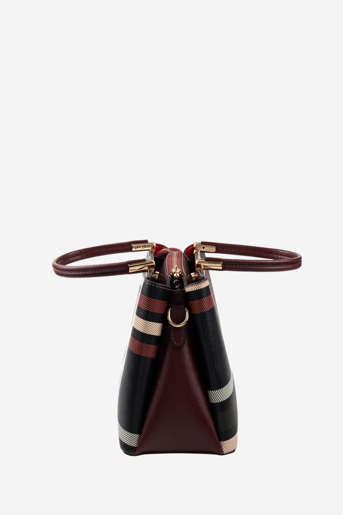 Silver & Polo SP1098 Kadın El Çantası Ekose Siyah-Bordo
