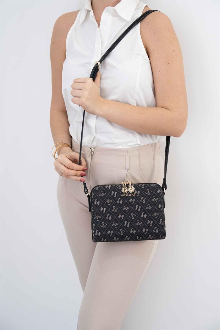 Silver Polo Füme - Siyah Monogram Kadın Çapraz Çanta SP888