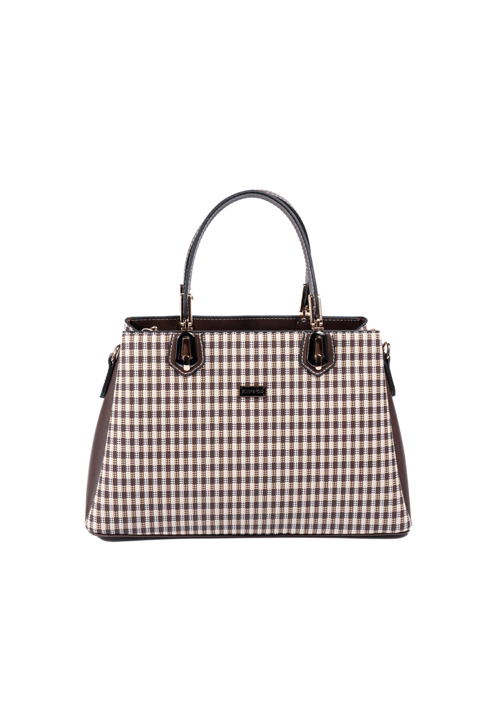 Silver Polo Kahve Sarı - Kahve Ekose Line Kare Kadın El Çantası SP1253