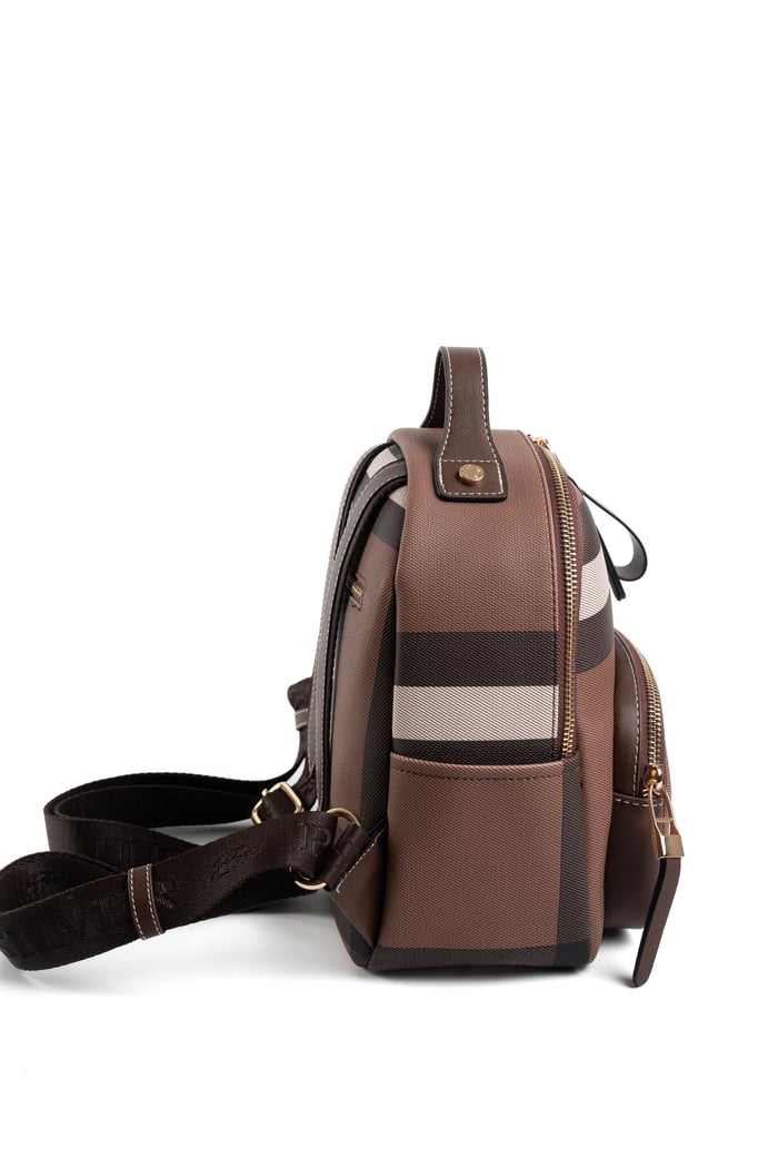 Silver Polo Koyu Kahve - Kahve Ekose Kadın Sırt Çantası SP1130