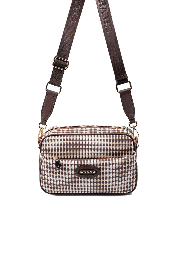 Silver & Polo SP1267 Kadın Çapraz Çanta Ekose Line Kare Kahve Sarı-Kahve