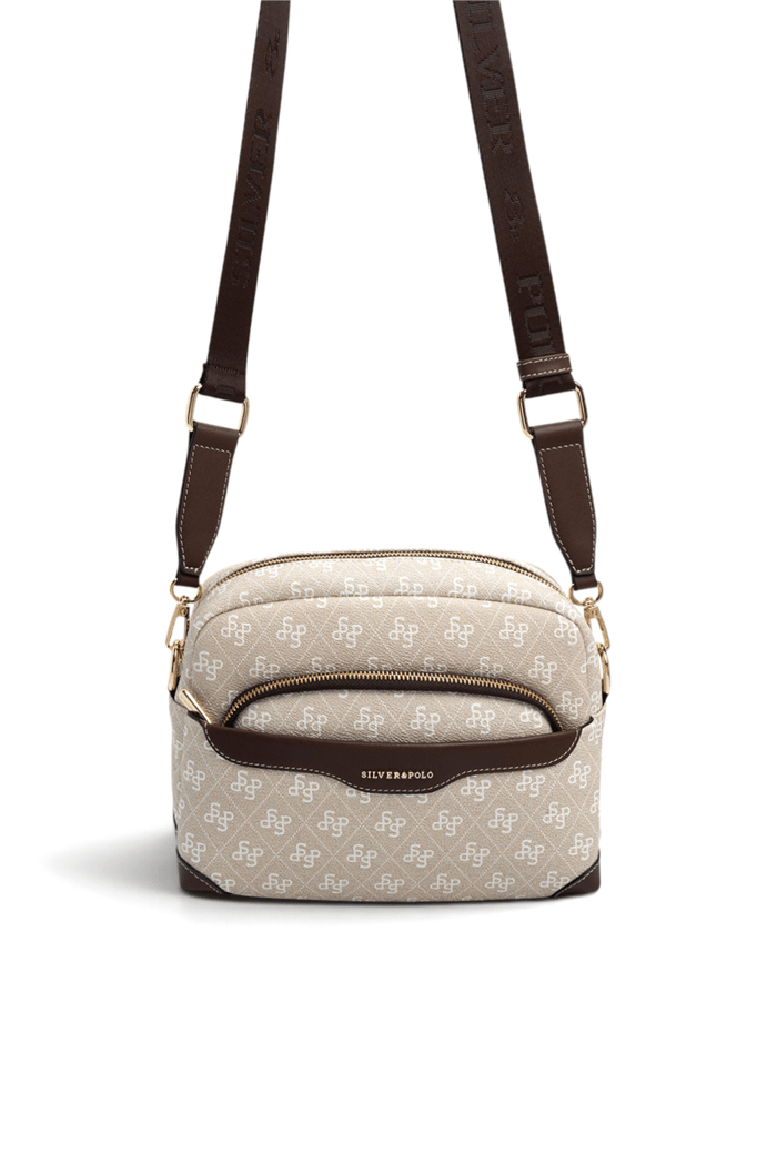 Silver & Polo SP1201 Kadın Çapraz Çanta Monogram Taş-Kahve