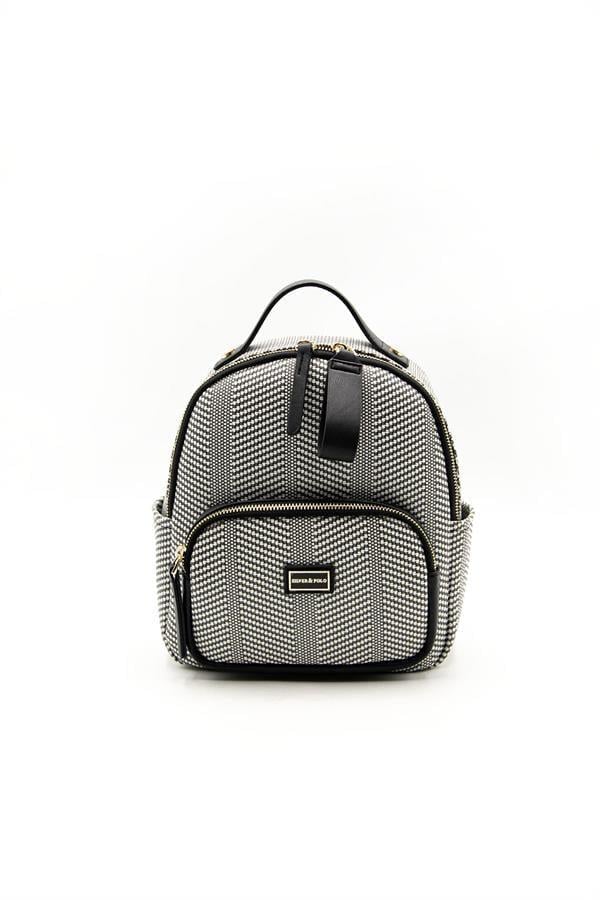 Silver Polo Siyah Beyaz - Siyah Hasır Kadın Sırt Çantası SP1130