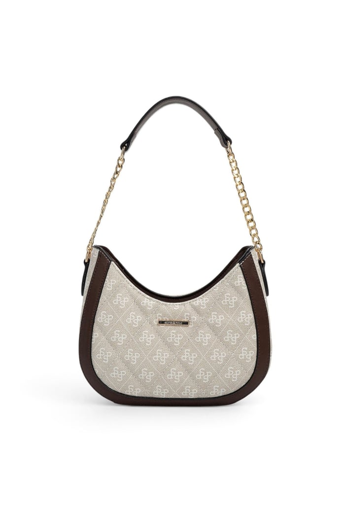Silver Polo Taş - Kahve Monogram Kadın Omuz Çantası SP1168