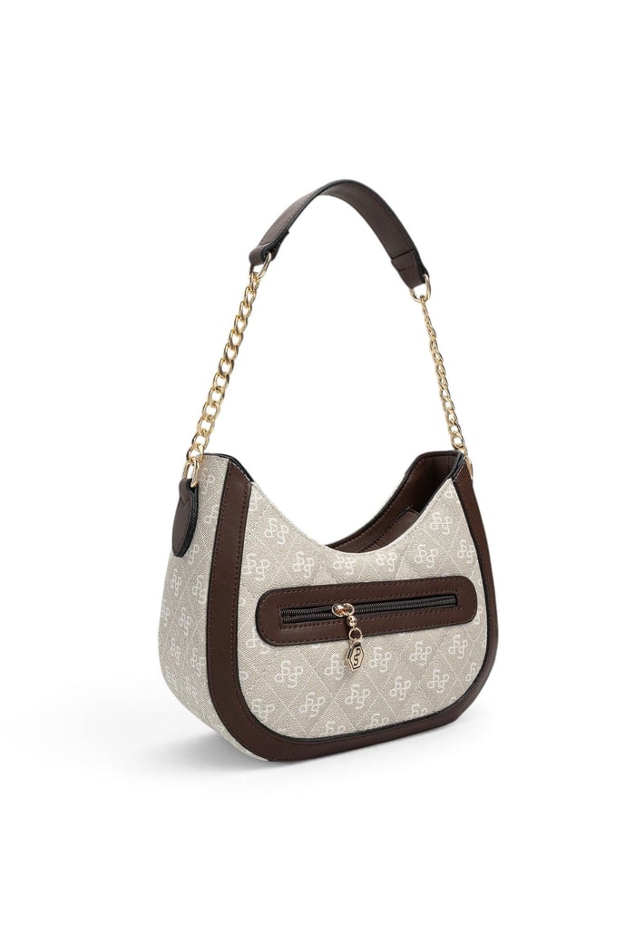 Silver Polo Taş - Kahve Monogram Kadın Omuz Çantası SP1168