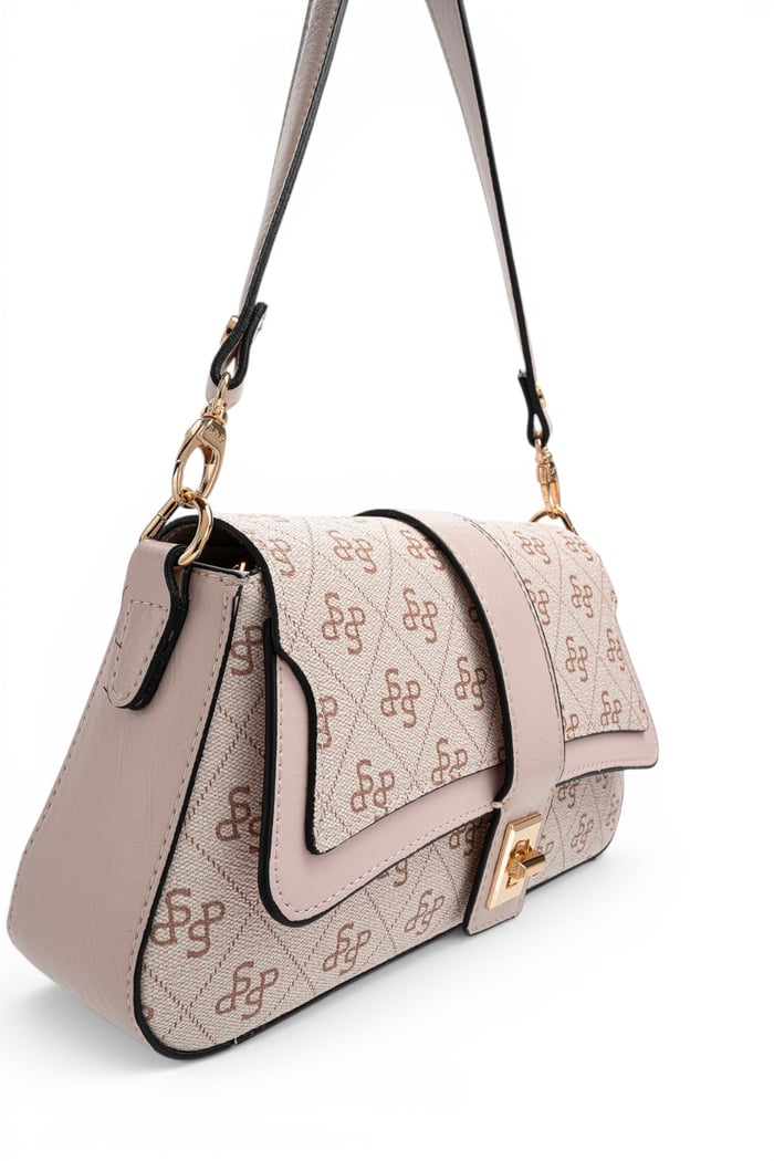 Silver Polo Pembe - Pudra Monogram Kadın Omuz Çantası SP1177