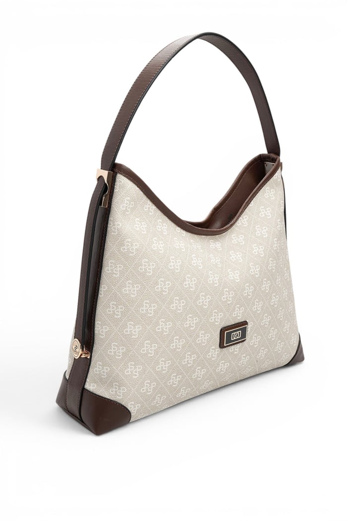 Silver Polo Taş - Kahve Monogram Kadın Omuz Çantası SP1285