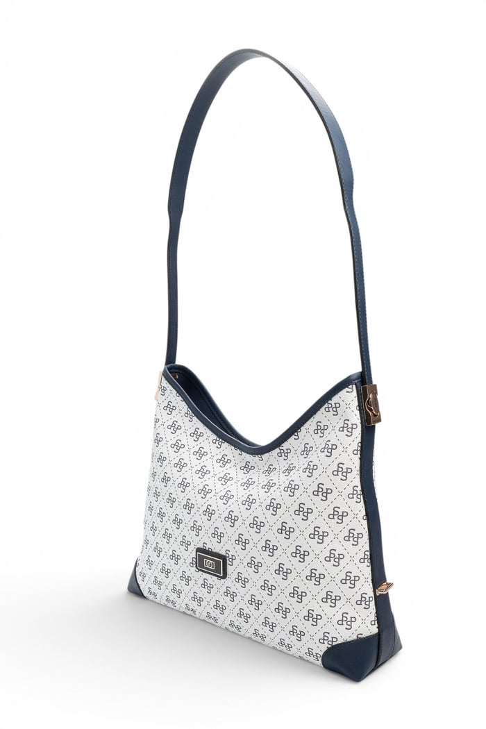 Silver Polo Beyaz - Lacivert Monogram Kadın Omuz Çantası SP1285