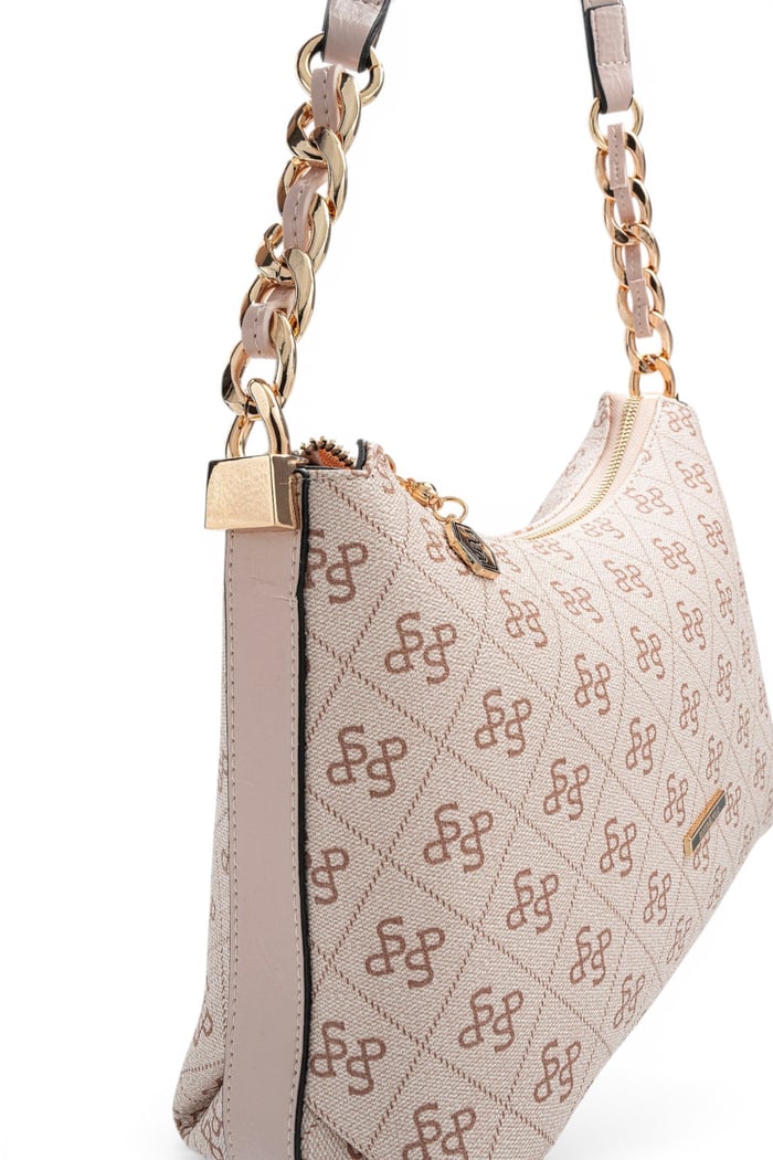 Silver Polo Pembe - Pudra Monogram Kadın Omuz Çantası SP1290