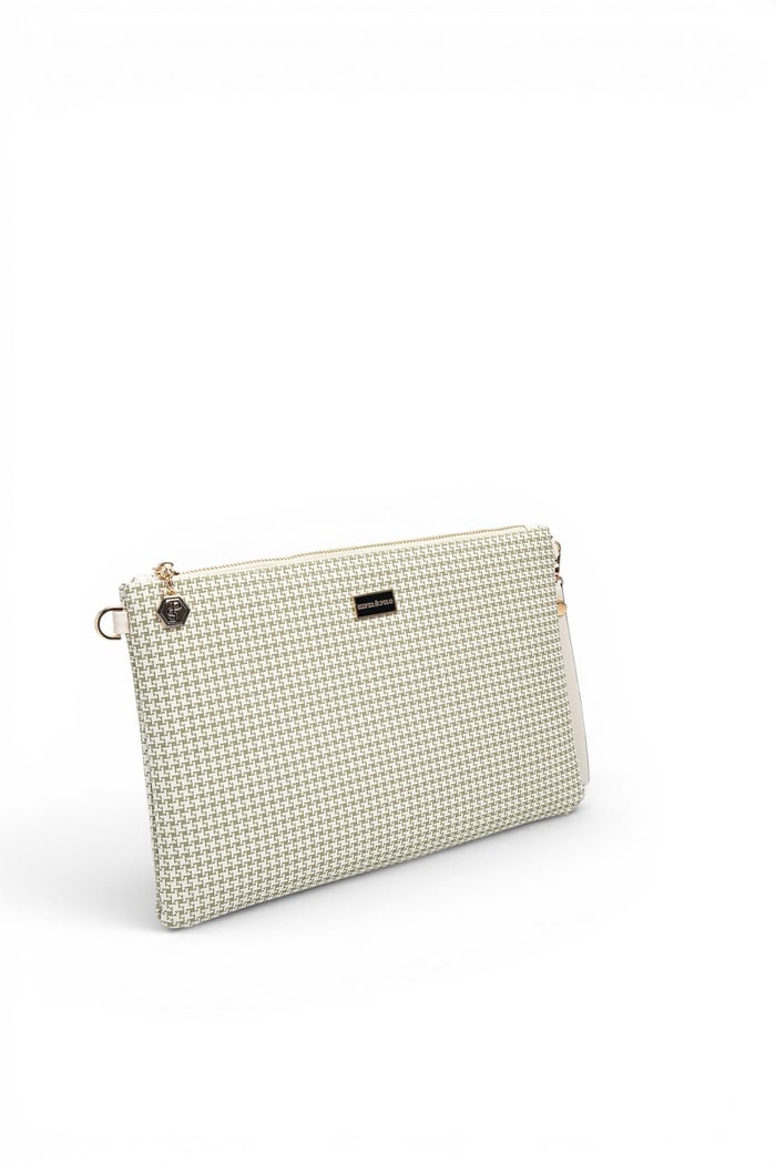 Silver Polo Yeşil - Kemik Kaz Ayağı Ekose Kadın Portföy ve Clutch El Çantası SP1034