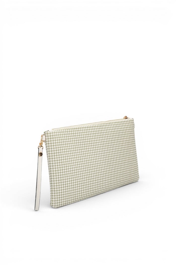 Silver Polo Yeşil - Kemik Kaz Ayağı Ekose Kadın Portföy ve Clutch El Çantası SP1034