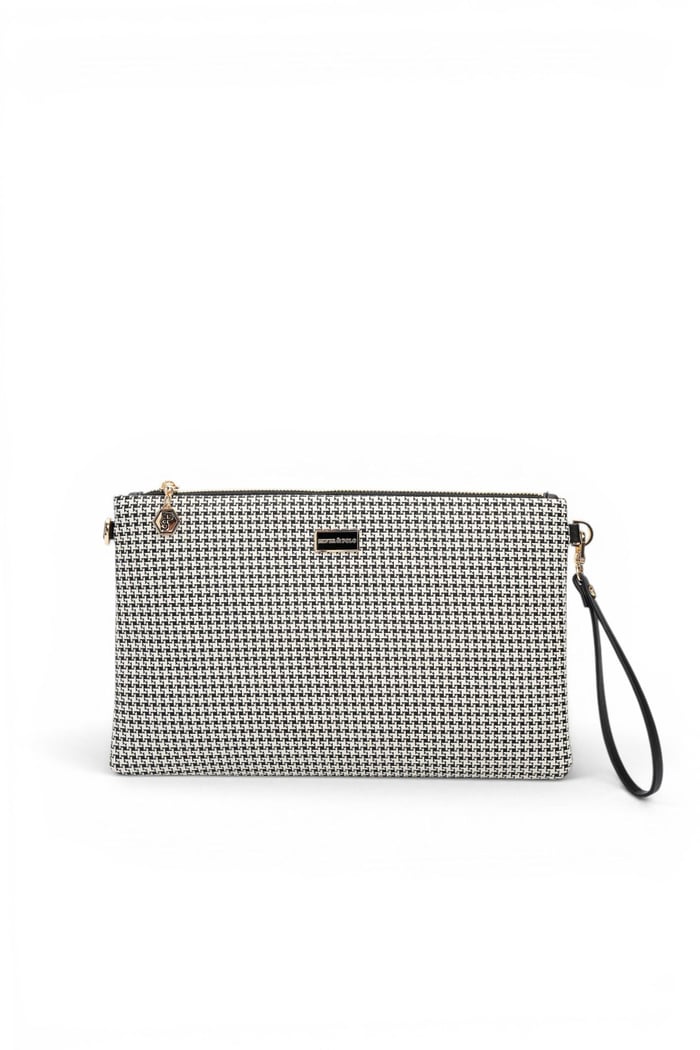Silver Polo Siyah - Siyah Kaz Ayağı Ekose Kadın Portföy ve Clutch El Çantası SP1034