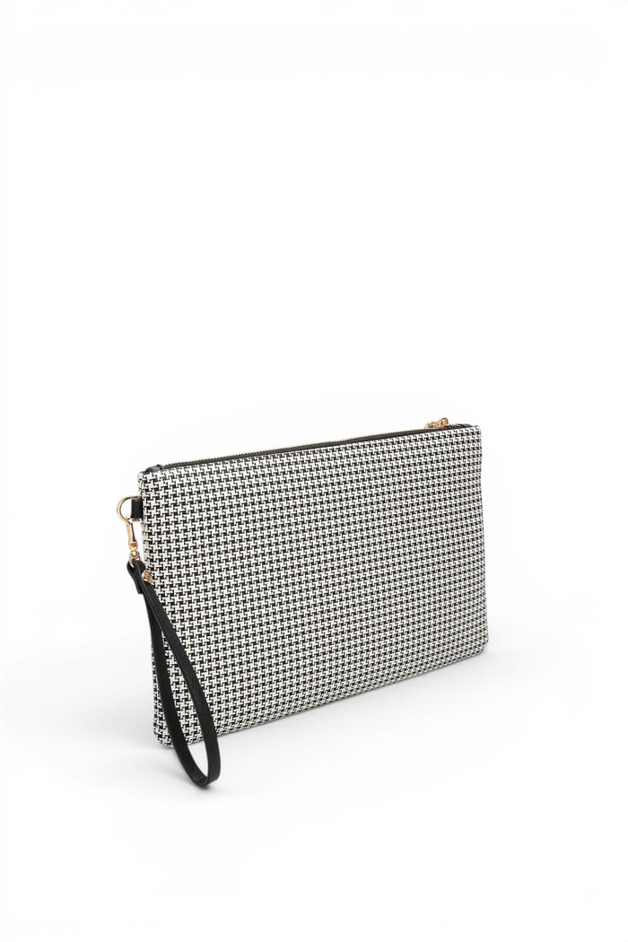 Silver Polo Siyah - Siyah Kaz Ayağı Ekose Kadın Portföy ve Clutch El Çantası SP1034