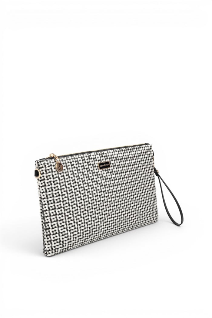 Silver Polo Siyah - Siyah Kaz Ayağı Ekose Kadın Portföy ve Clutch El Çantası SP1034