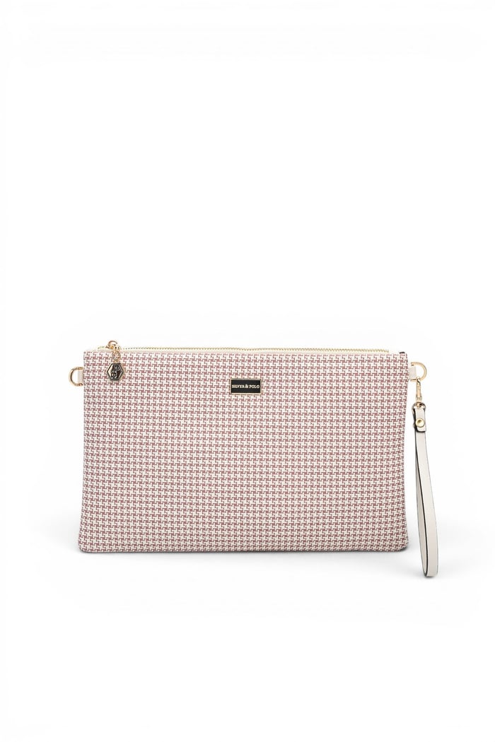 Silver Polo Bordo - Kemik Kaz Ayağı Ekose Kadın Portföy ve Clutch El Çantası SP1034