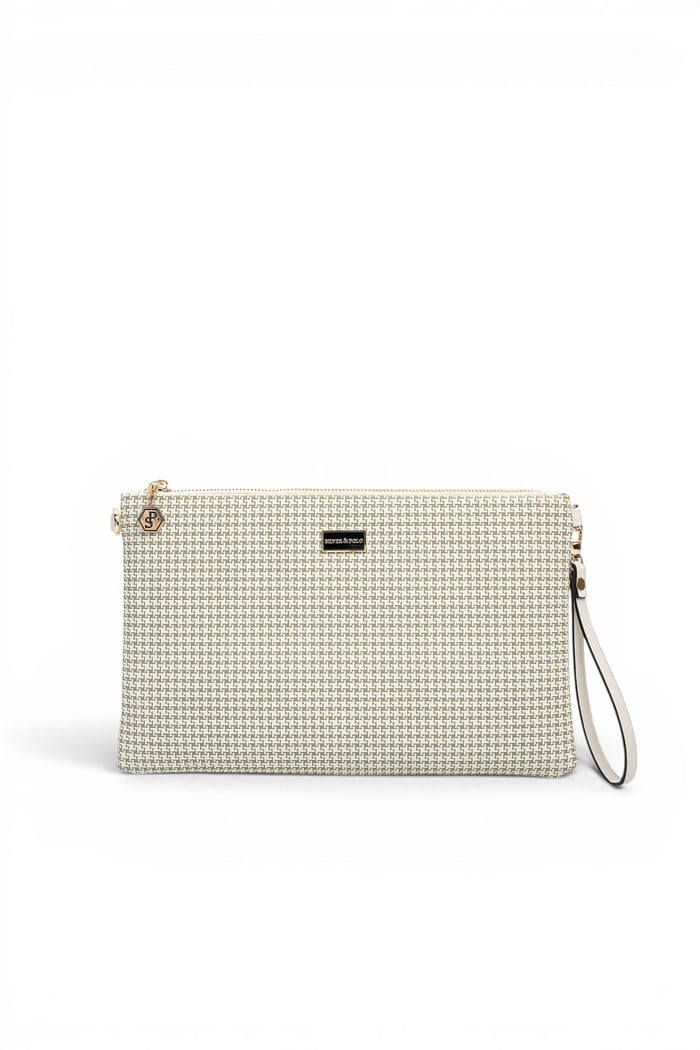 Silver Polo Yeşil - Kemik Kaz Ayağı Ekose Kadın Portföy ve Clutch El Çantası SP1034