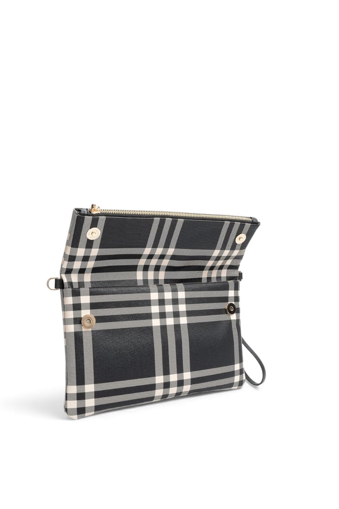 Silver Polo Siyah - Siyah Çizgili Ekose Kadın Portföy ve Clutch El Çantası SP1134