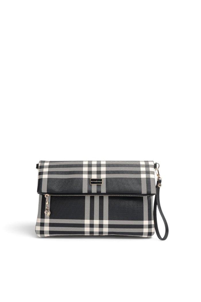 Silver Polo Siyah - Siyah Çizgili Ekose Kadın Portföy ve Clutch El Çantası SP1134