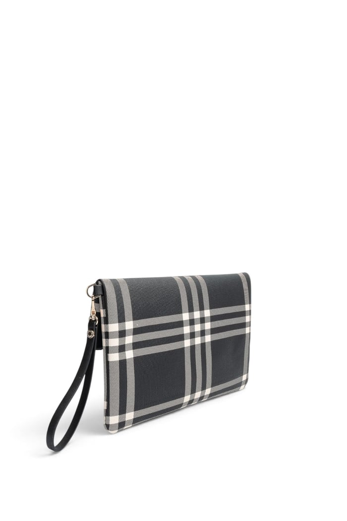 Silver Polo Siyah - Siyah Çizgili Ekose Kadın Portföy ve Clutch El Çantası SP1134