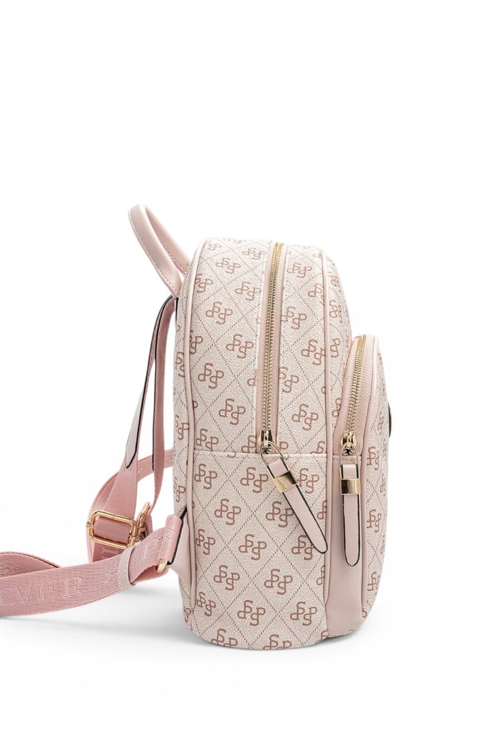 Silver Polo Pembe - Pudra Monogram Kadın Sırt Çantası SP1062