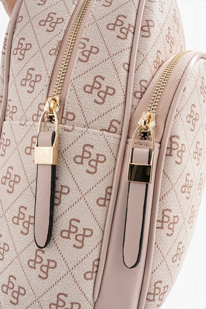 Silver Polo Pembe - Pudra Monogram Kadın Sırt Çantası SP1062
