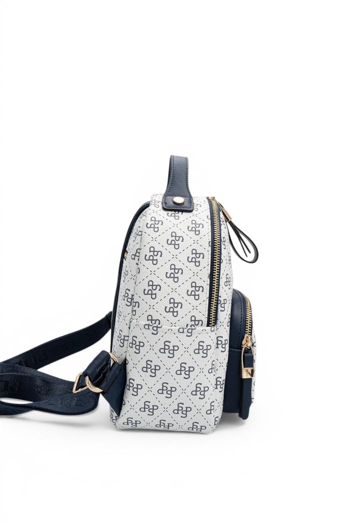Silver Polo Beyaz - Lacivert Monogram Kadın Sırt Çantası SP1130