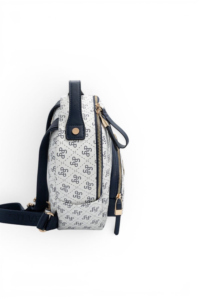 Silver Polo Beyaz - Lacivert Monogram Kadın Sırt Çantası SP1130