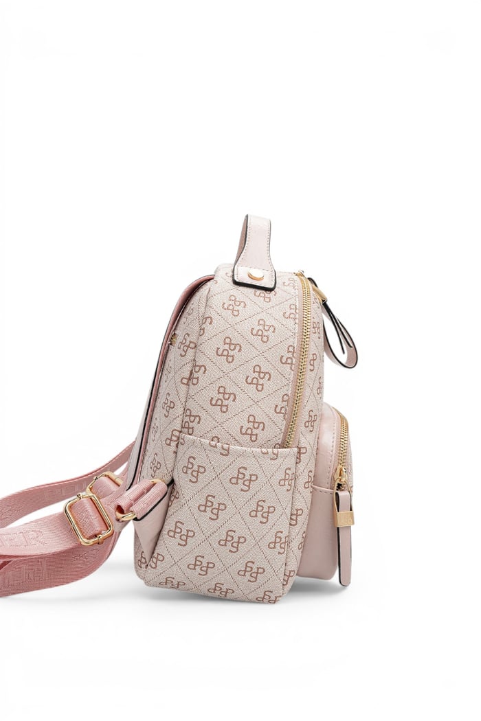 Silver Polo Pembe - Pudra Monogram Kadın Sırt Çantası SP1130
