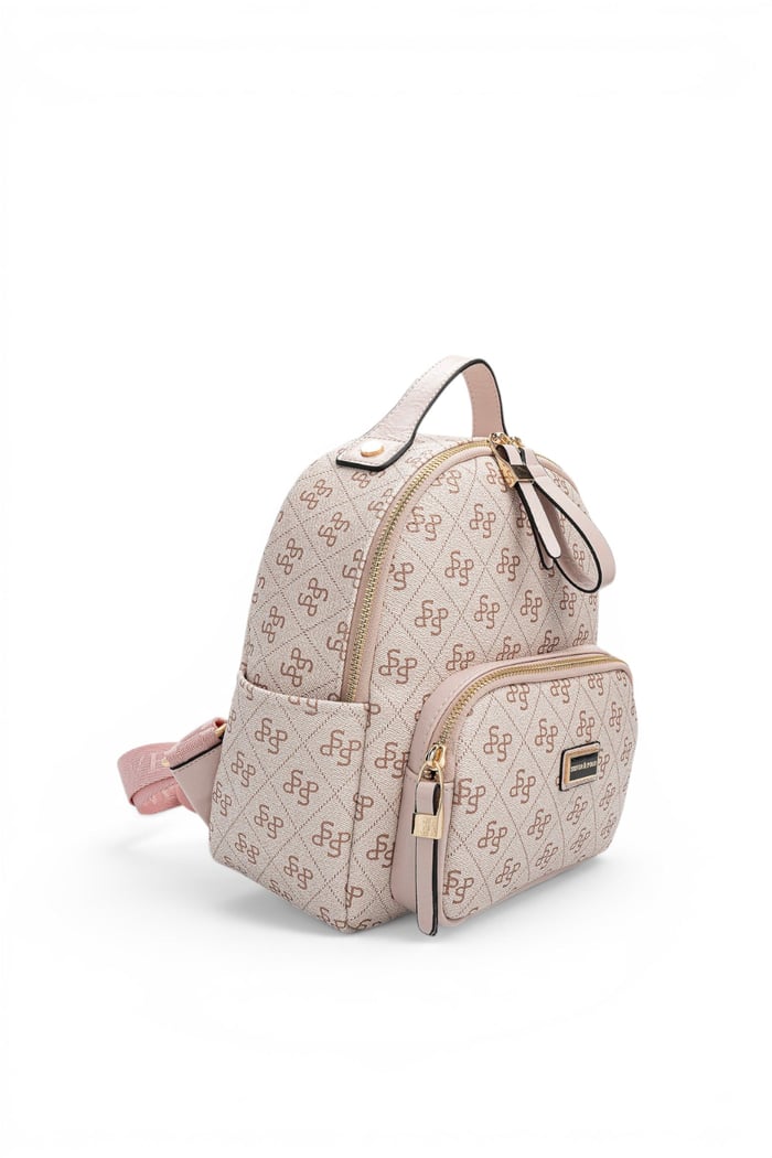 Silver Polo Pembe - Pudra Monogram Kadın Sırt Çantası SP1130
