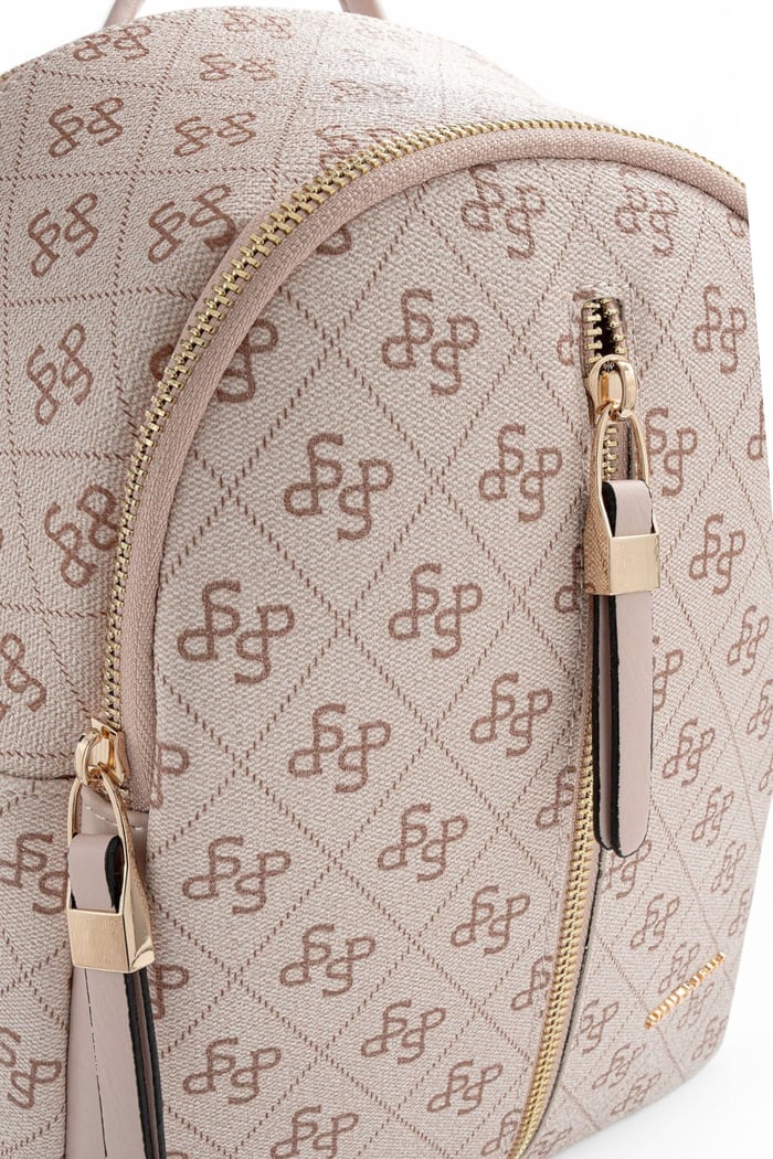 Silver Polo Pembe - Pudra Monogram Kadın Sırt Çantası SP901