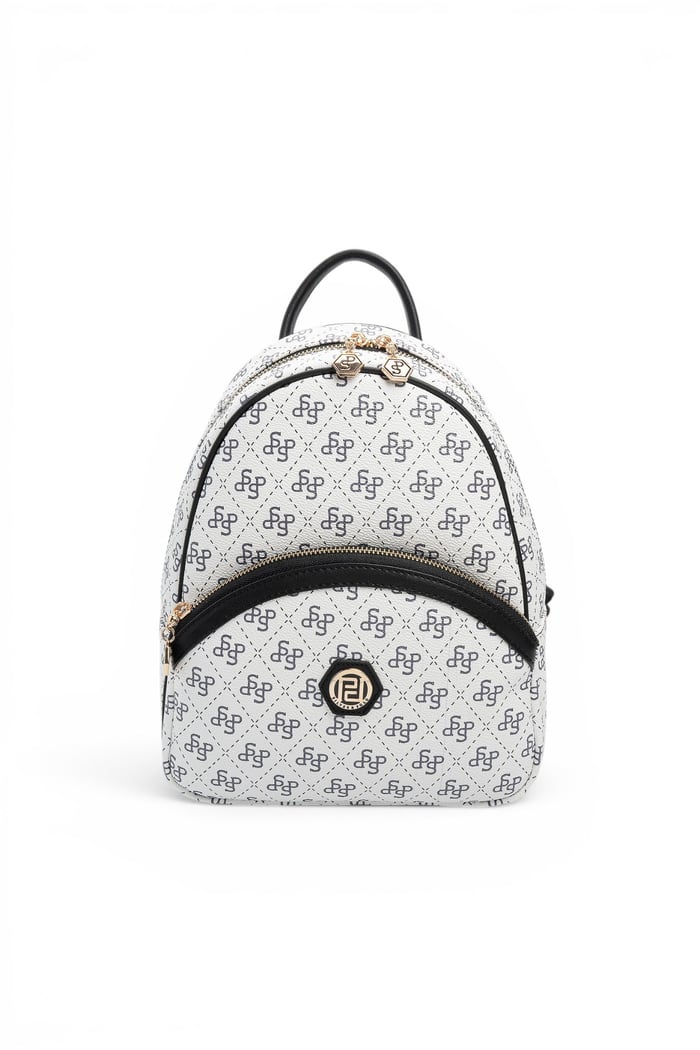 Silver Polo Beyaz - Siyah Monogram Kadın Sırt Çantası SP945