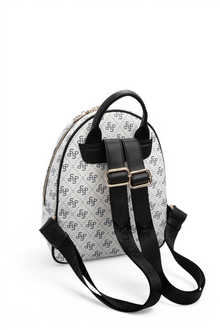 Silver Polo Beyaz - Siyah Monogram Kadın Sırt Çantası SP945