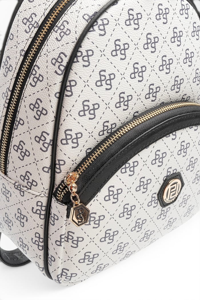 Silver Polo Beyaz - Siyah Monogram Kadın Sırt Çantası SP945