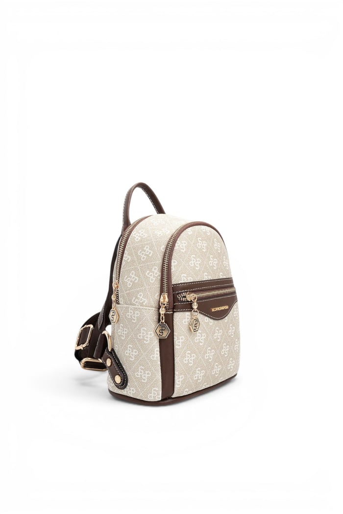 Silver Polo Taş - Kahve Monogram Kadın Sırt Çantası SP983