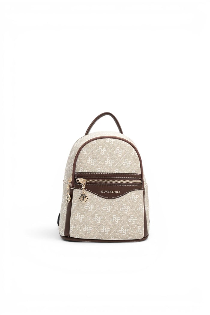 Silver Polo Taş - Kahve Monogram Kadın Sırt Çantası SP983
