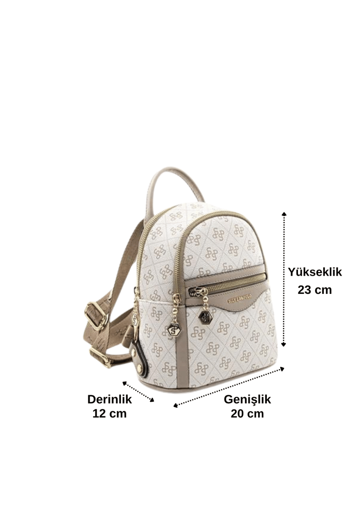 Silver & Polo SP983 Kadın Sırt Çantası Monogram Bej-Kum