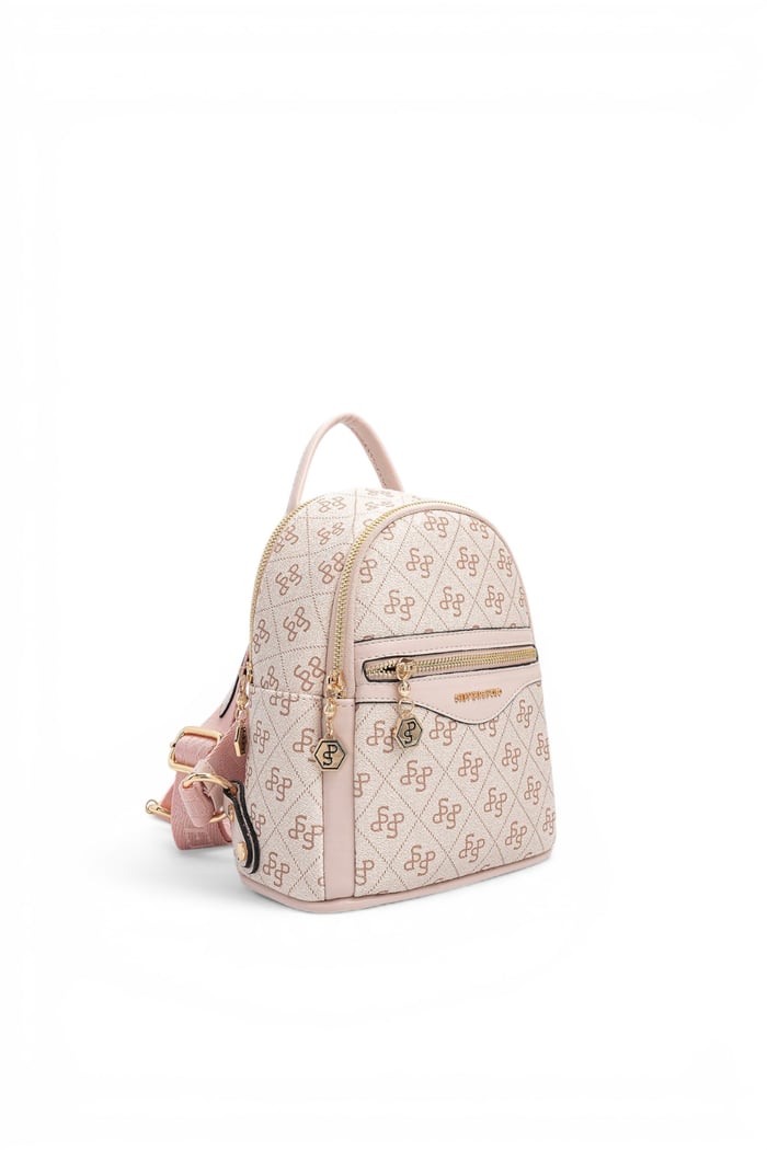 Silver Polo Pembe - Pudra Monogram Kadın Sırt Çantası SP983