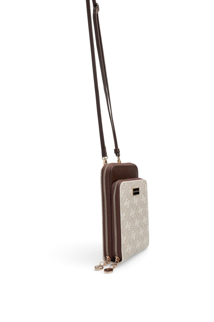 Silver Polo Taş - Kahve Monogram Kadın Telefon Çantası SP1011