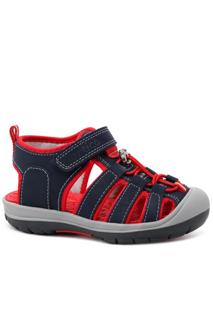 Artico Rock Genuine Leaher Navy Blue Red Kids Sandals