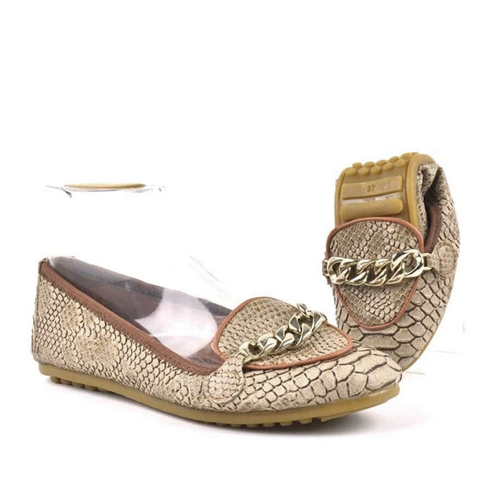 Cream Crocodile Leather Pattern Women Roller Babettes Flat Shoes Buckle