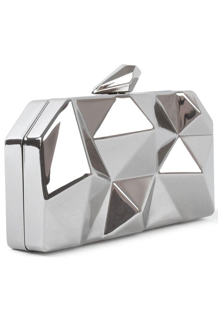 Geometrik Desenli Gümüş Metal Clutch Abiye Çanta KC980-G