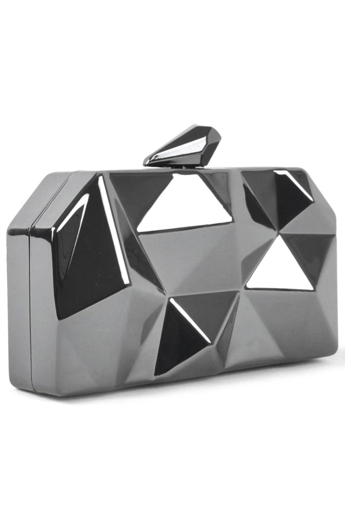 Geometrik Desenli Platin Metal Clutch Abiye Çanta KC980-PL