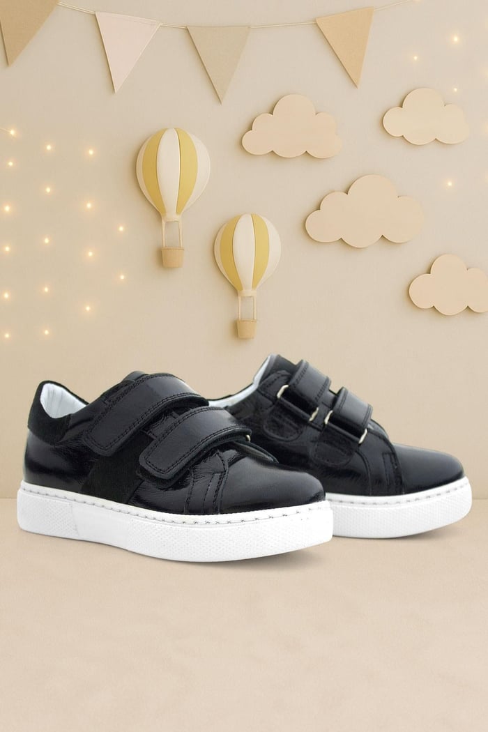 Genuine Leather Shiny Black Velcro Girls' Sports Shoes C1910-SR.30