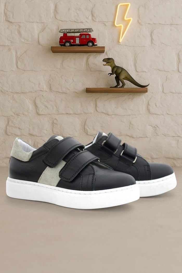 Genuine Leather Black Gray Velcro Children's Sports Shoes C1910-SGR.30