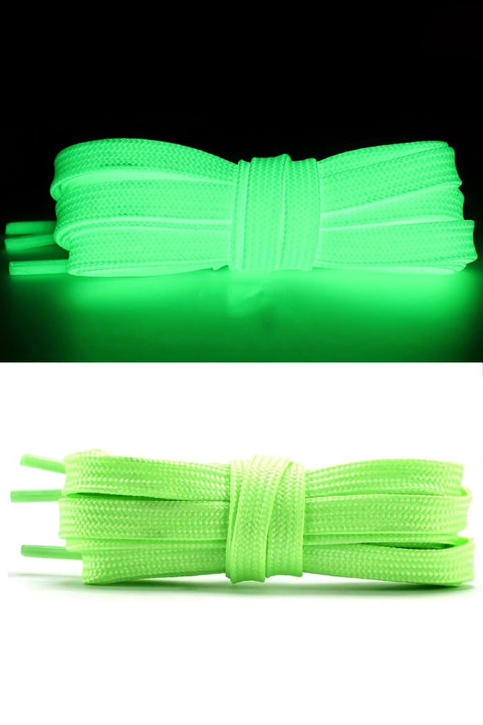 Fosforlu Neon 1 cm Kalınlığında Yeşil Renk 1 Çift Yassı Spor Ayakkabı Bağcığı