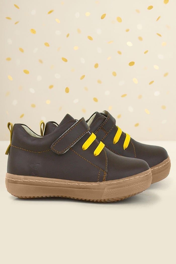 Genuine Leather Soft Brown Elastic Banded Kids Shoes