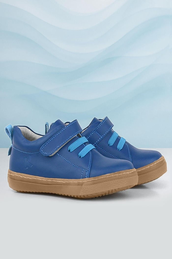 Genuine Leather Soft Navy Blue Elastic Banded Kids Shoes