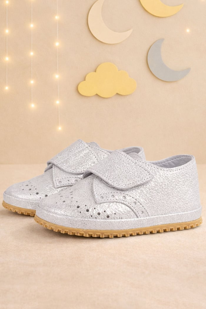 Genuine Leather Silver Grey Banded Babies Shoes