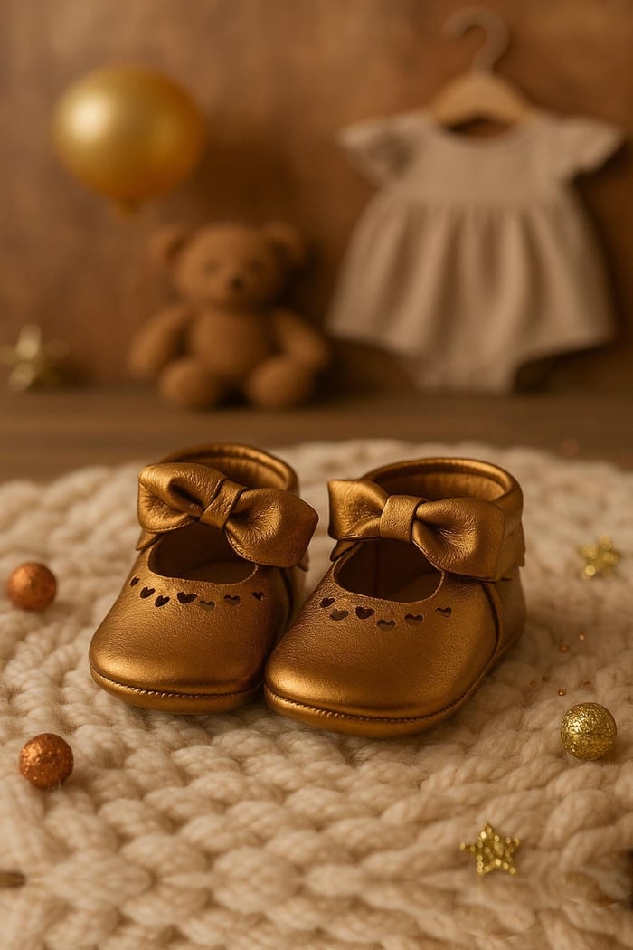 Coco Genuine Leather Copper Bow Elastic Baby Bootee