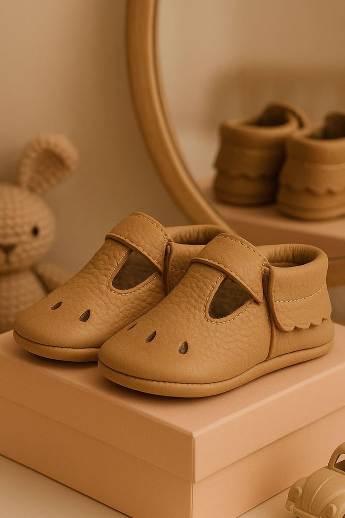 Bubbles Genuine Leather Brown Elastic Baby Bootee